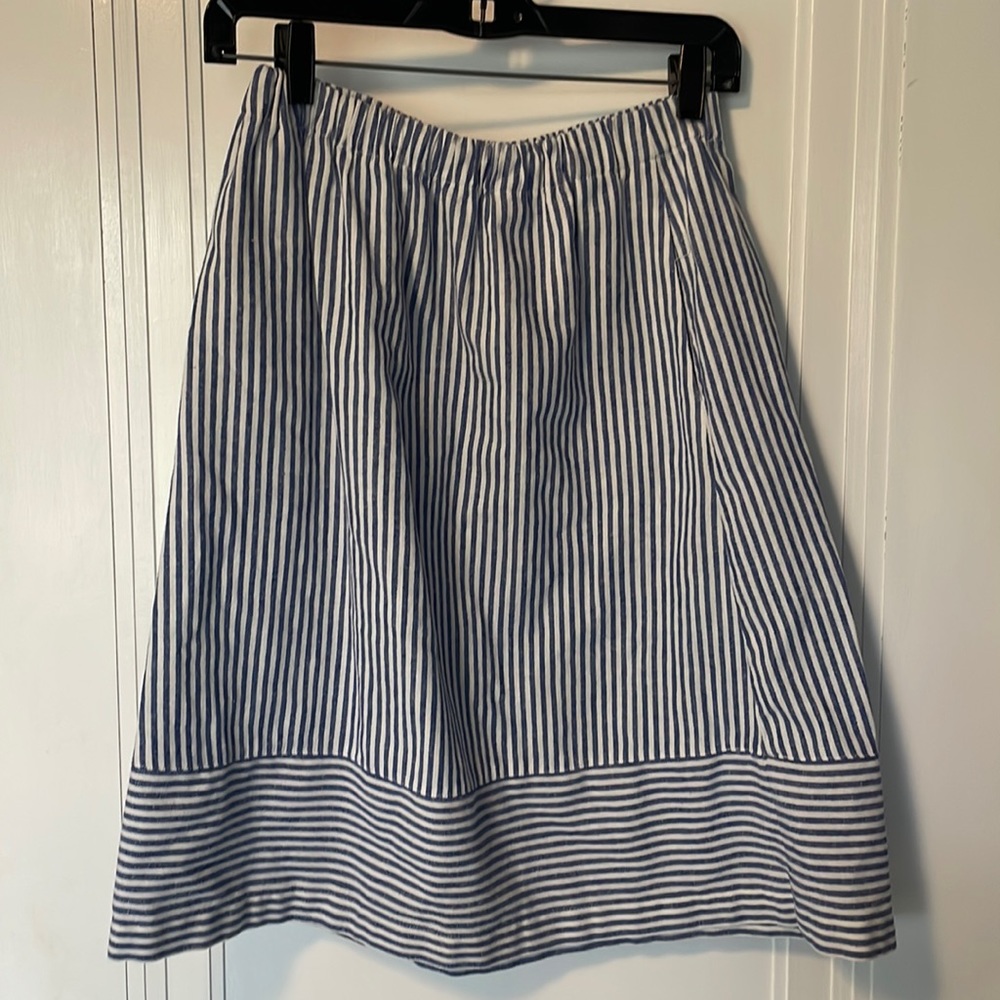 Blue and white striped J.Crew pull on skirt